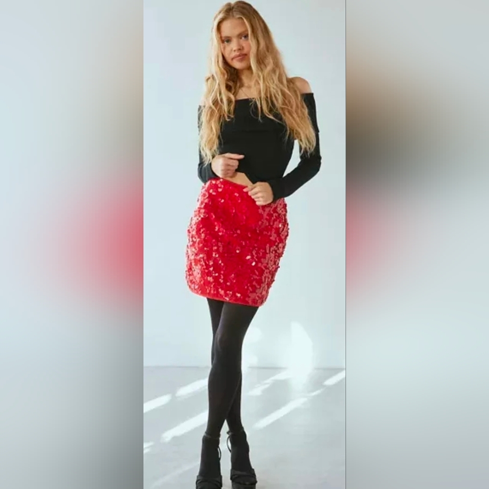 Sister Jane Dream Royal Sequin Bright Red Mini Skirt - Picture 2 of 7